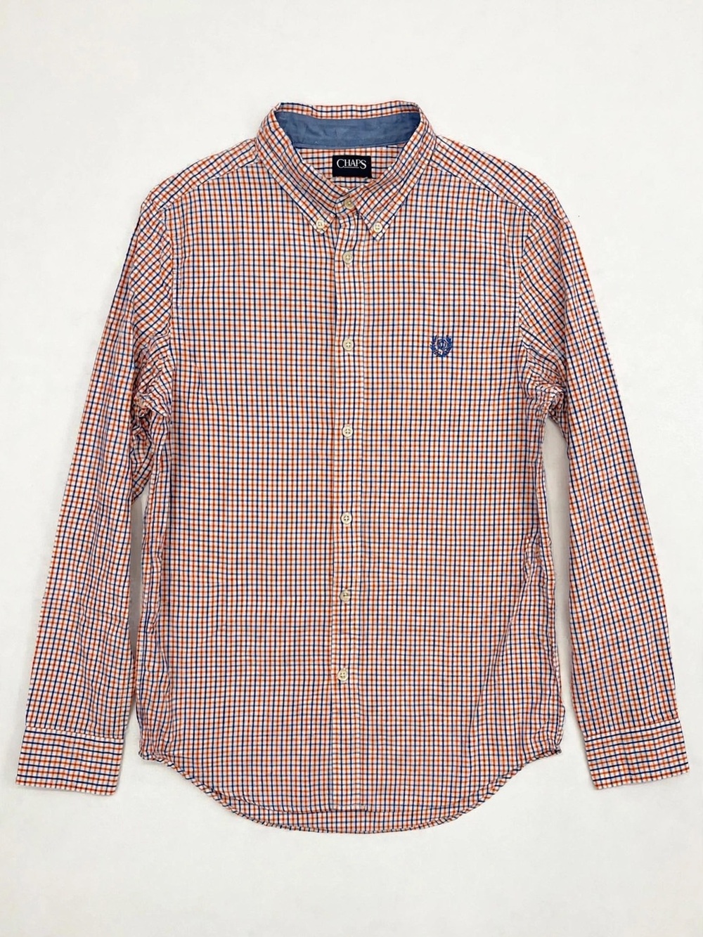 Chaps Mens XL Orange Blue Plaid Button Down Shirt Long Sleeve Check